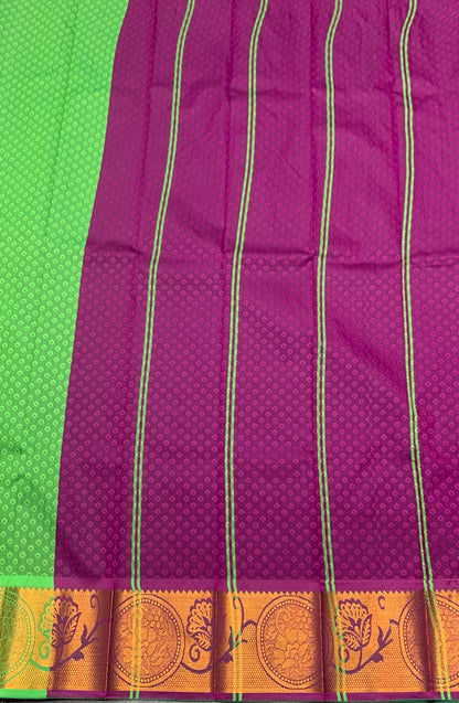 Synthetic Cotton Saree Light Green Shade with Copper Border
