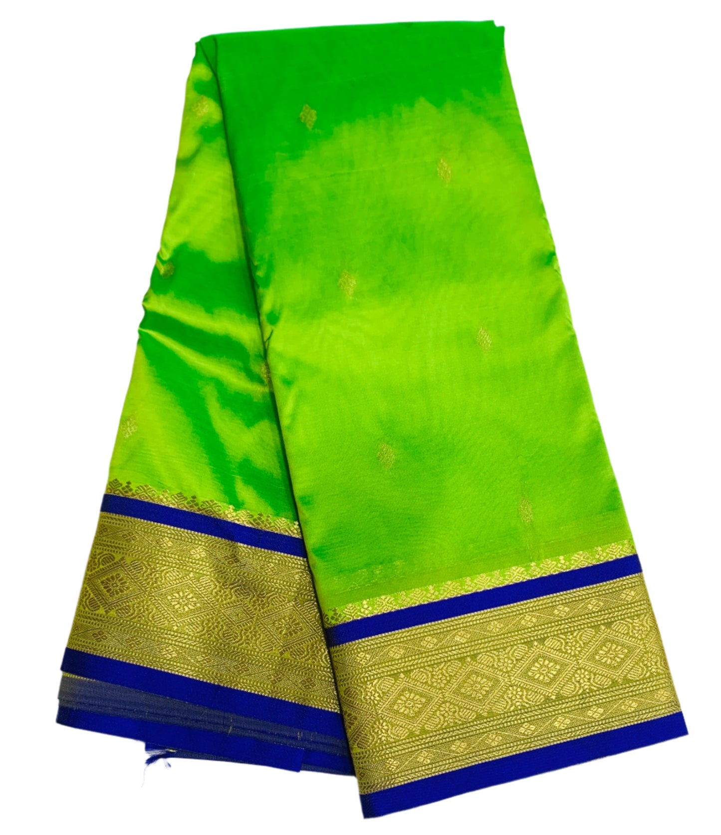 Apple Green Shade Saree with Golden and Blue Border