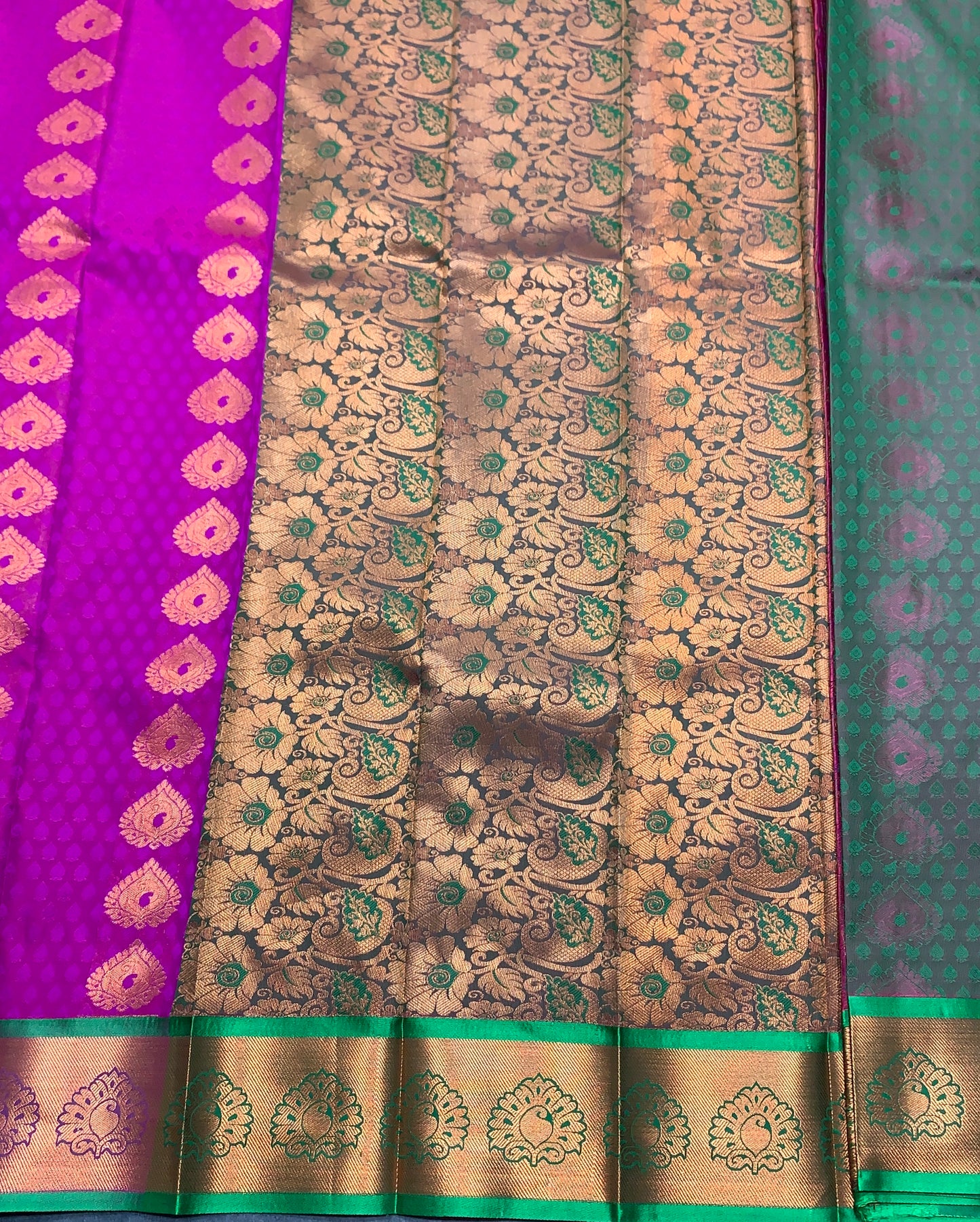 Vegan Silk Saree Vadamali Colour with Light Green and Copper Border
