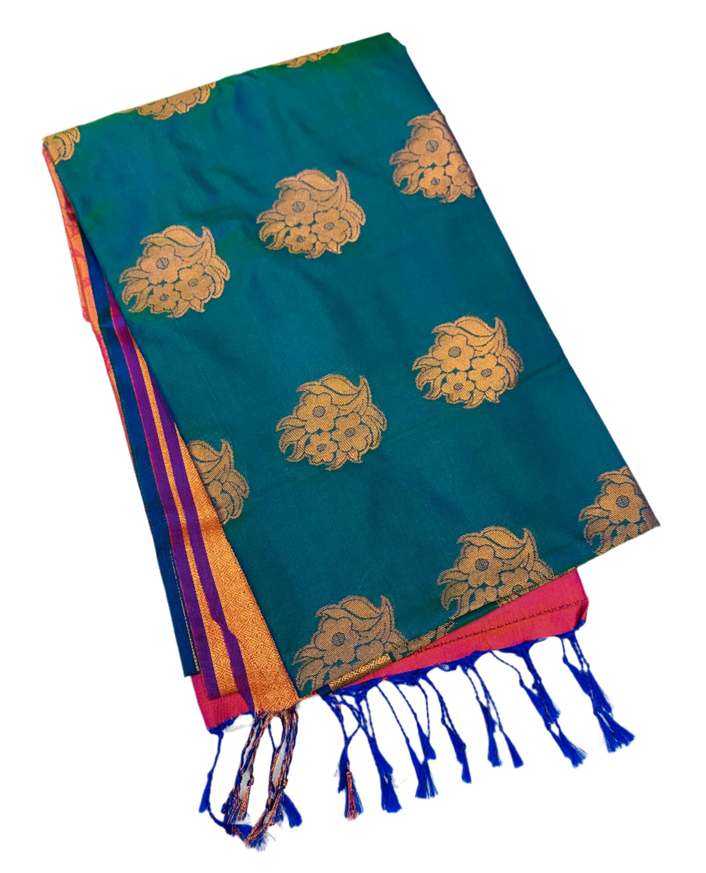 Soft Vegan Silk Saree Rama Blue shade with Floral Design