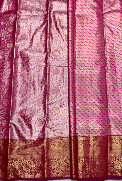 Baby Pink Colour Soft Kanchi Tissue Pattu Saree with Pink border