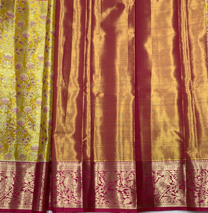 Golden Yellow Shade Vegan Silk Kids Pattu Pavadai with Contrast Border for age 2 to 5