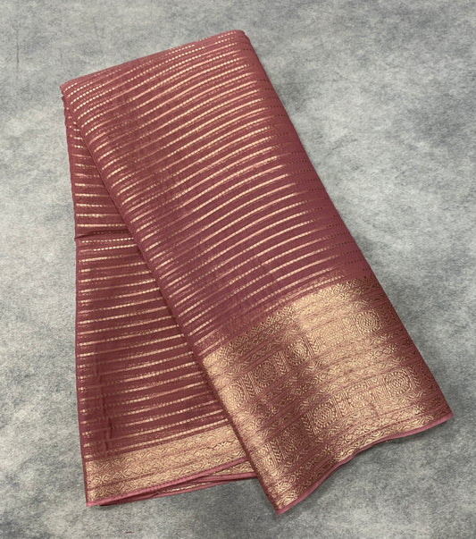 Georgette Saree Onion Pink Colour with Sliver Floral Design Border