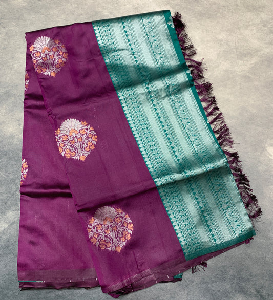 Paper Silk Saree Magenta Colour with Borderless