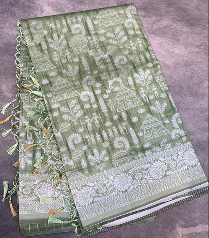 Banaras Katan Saree Light Green Colour with Katan Work Border