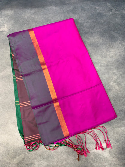 Art Silk Saree Pink Colour with Purple and Copper Border