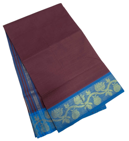 Chettinad Cotton Saree Magenta Colour with Sky Blue Border