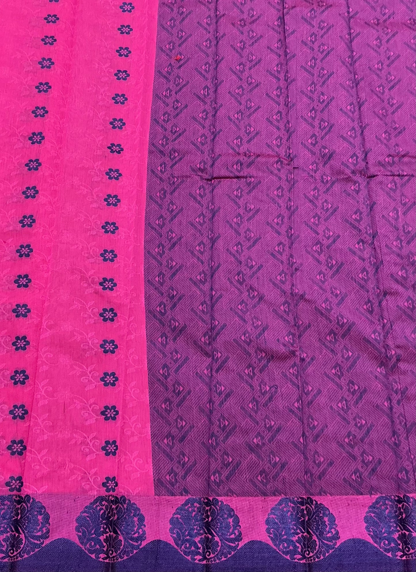 Pink Colour silk cotton Saree with Blue Border