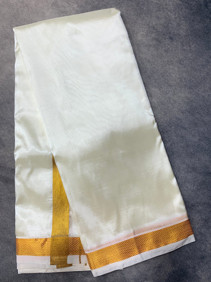 Art Silk Dhoti 8 Mulam Cream with Small Gold Zari Border