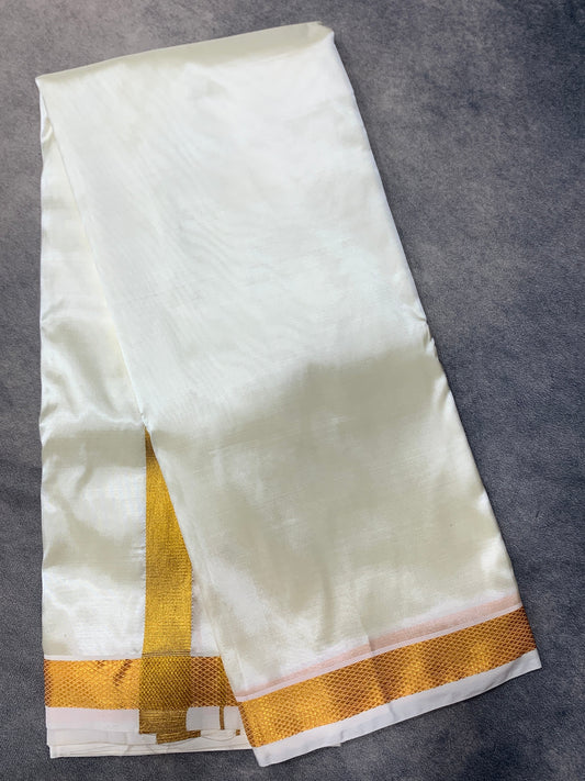 Art Silk Dhoti 8 Mulam Cream with Small Gold Zari Border