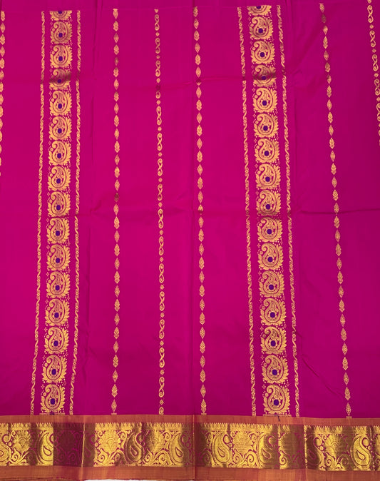 Pink shade Semi silk Kids Pattu Pavadai with Contrast border for age 5 to 10