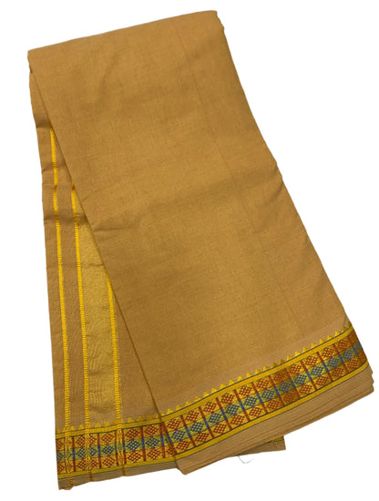 Mustard Yellow Dhoti with Red & Blue Diamond Border