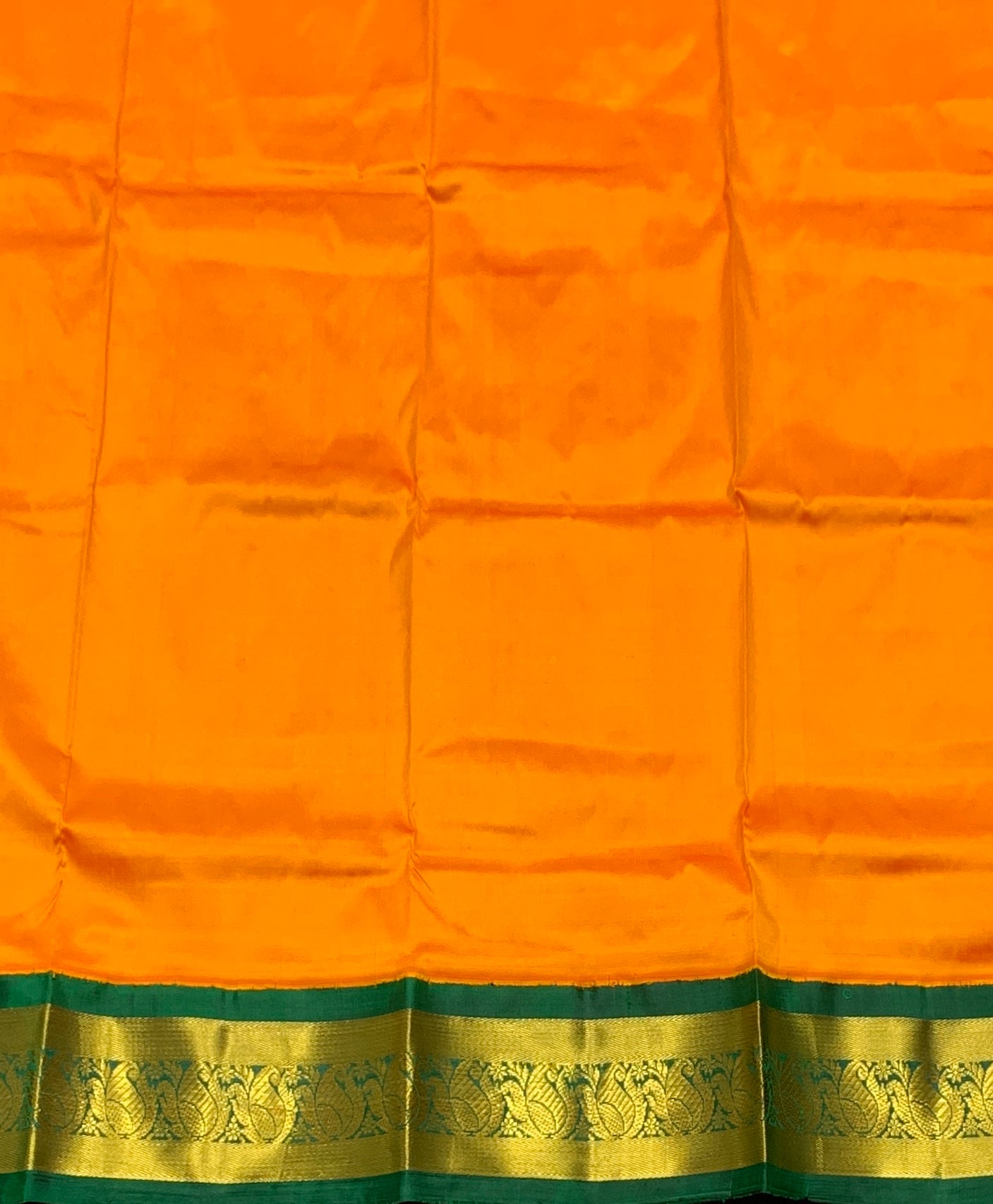 Mango Yellow Shade Pure Kanchipuram Kids Pattu Pavadai with Contrast Border for age 2 to 5