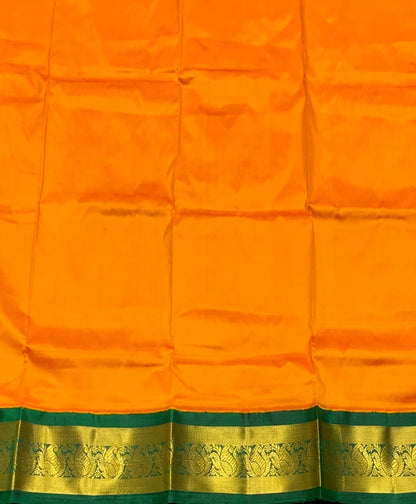 Mango Yellow Shade Pure Kanchipuram Kids Pattu Pavadai with Contrast Border for age 2 to 5