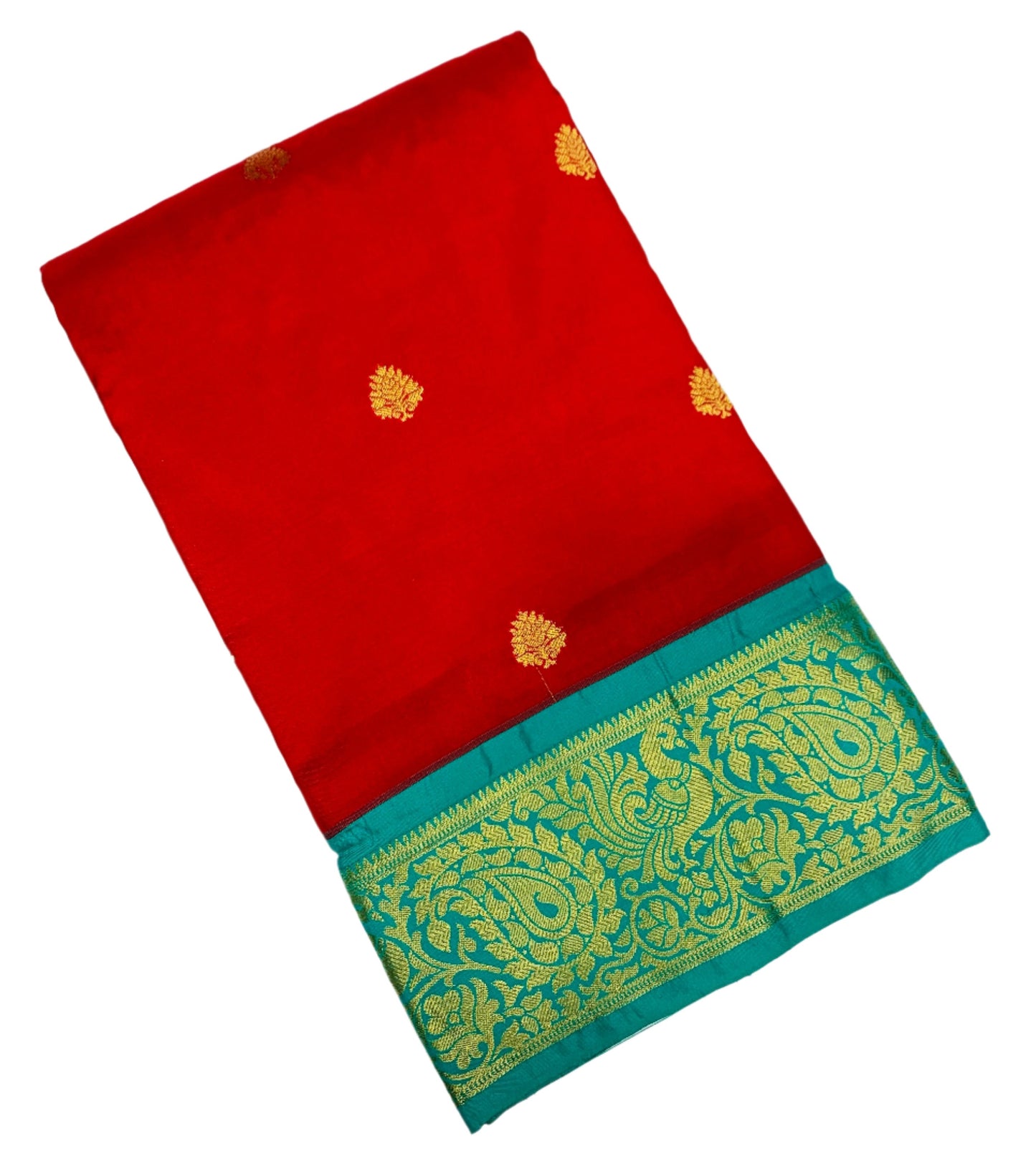 Pure Kanchipuram Silk Saree Red Colour with  Rama Green Border