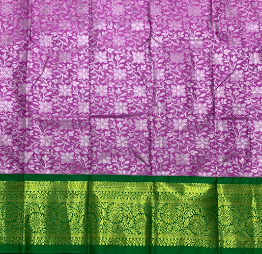 Lavender Shade Vegan Silk Kids Pattu Pavadai with Contrast border for age 2 to 5