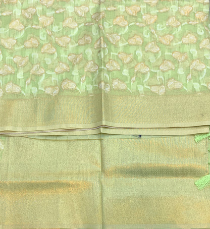 Banaras Katan Saree Apple Green Colour with Katan Work Border
