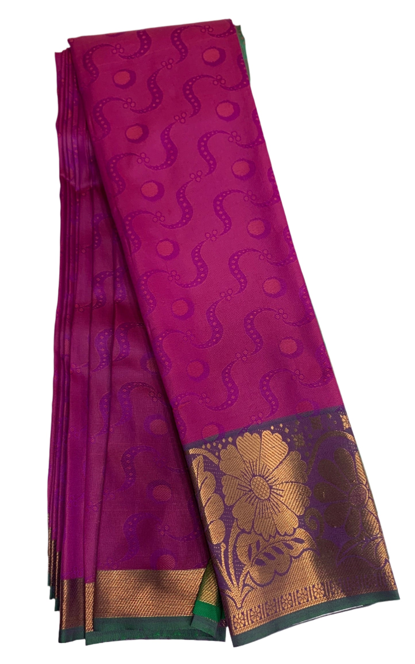 Synthetic Cotton Saree Pink Shade with Golden Border and Floral Design