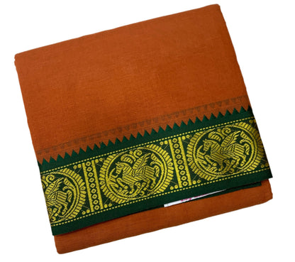 9X5 Cotton Dhoti Honey Brown Colour with Green and Blue Border