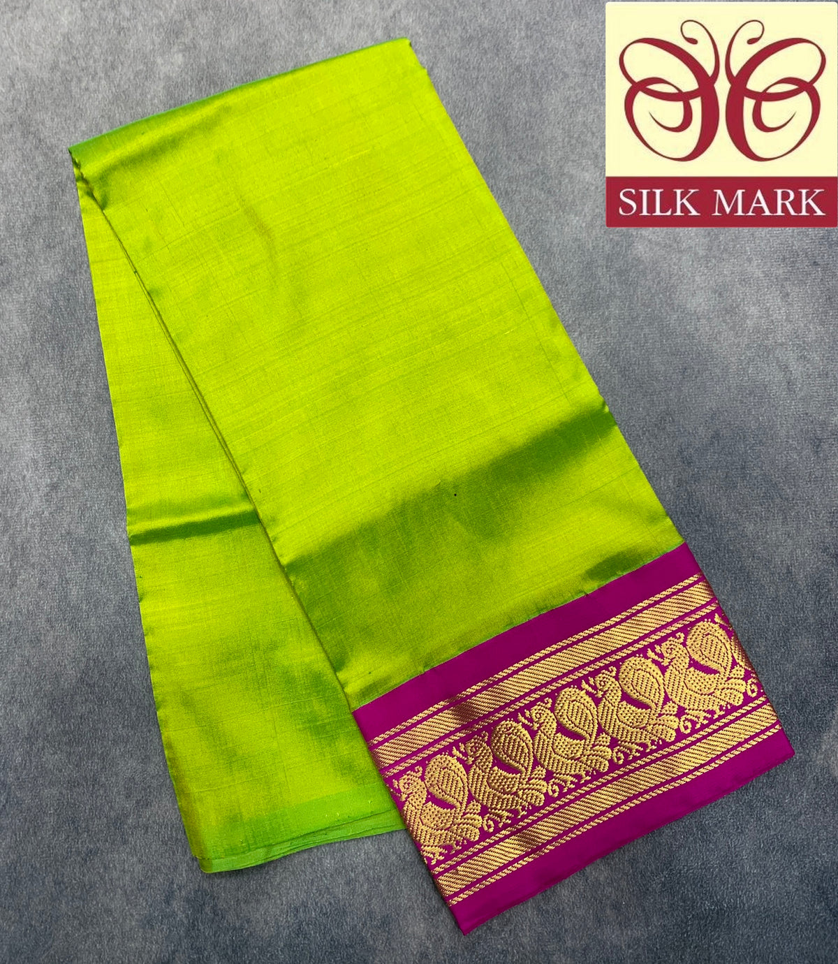 Parrot Green Shade Pure Kanchipuram Kids Pattu Pavadai with Contrast Border for age 2 to 5