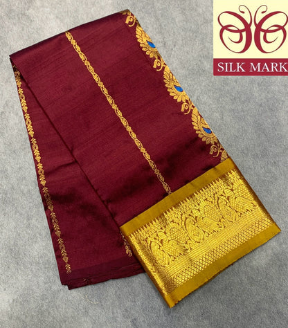 Brown Shade Pure Kanchipuram Kids Pattu Pavadai with Contrast Border for Newborn to 2 Years