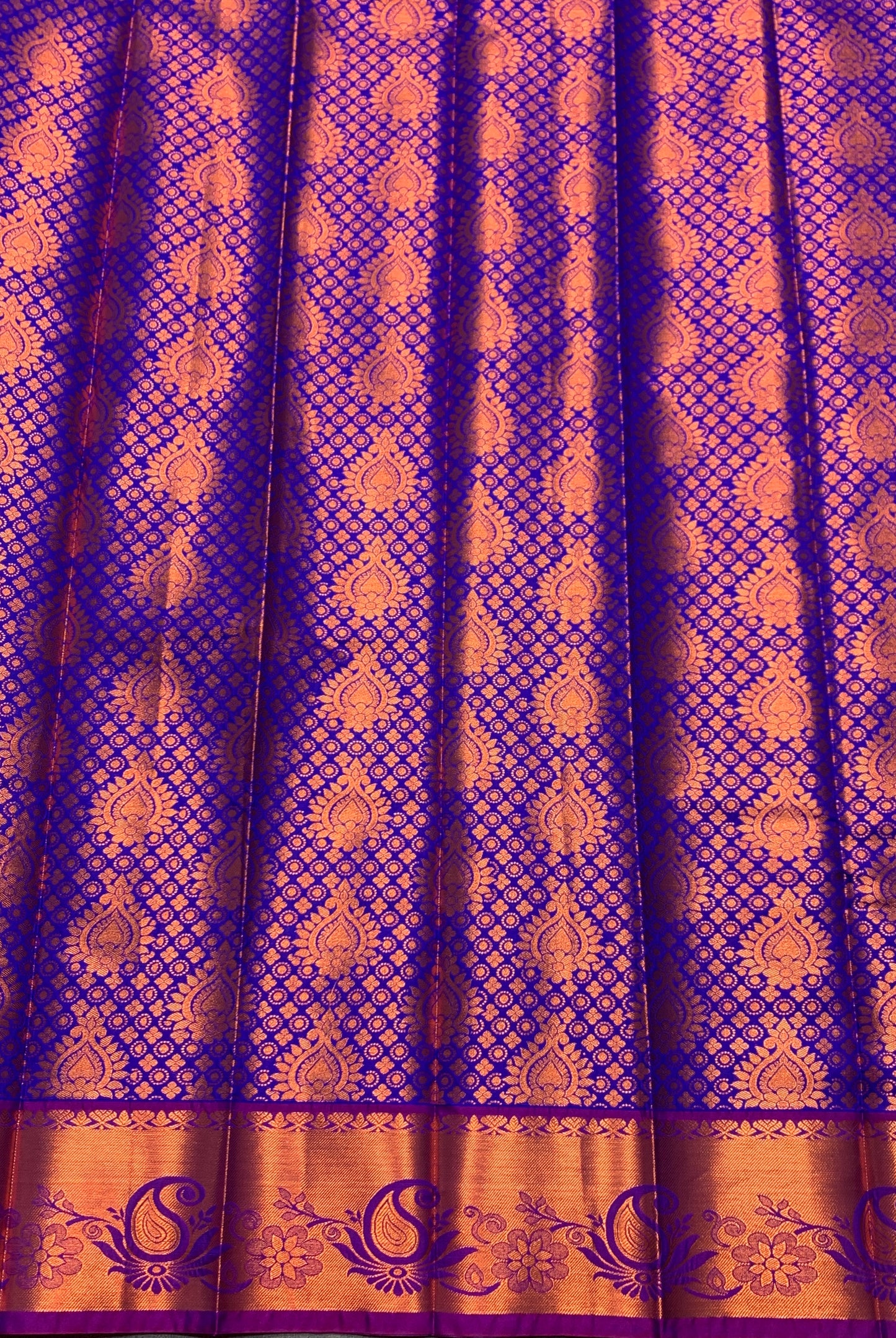 Vegan Silk Saree Violet Colour with Pink and Copper Border