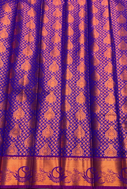 Vegan Silk Saree Violet Colour with Pink and Copper Border