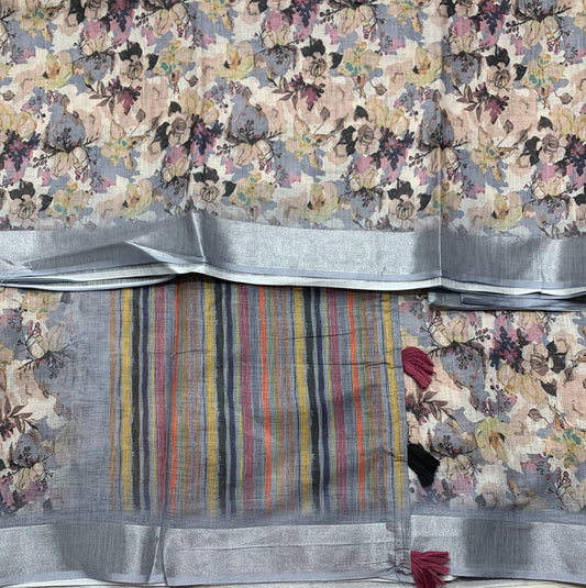 Jute Cotton Saree Off White Colour with Thread Border