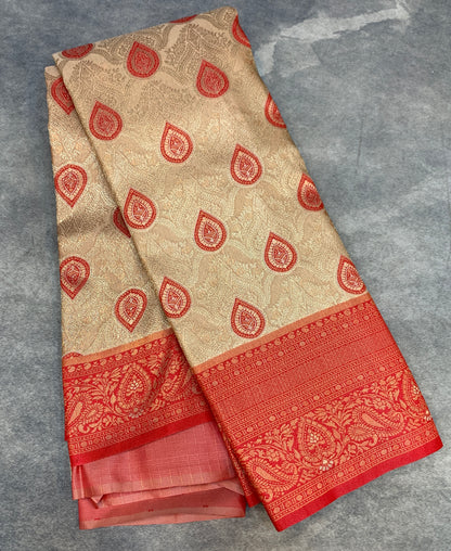 Fancy Tissue Saree Tussar Colour with Red Border