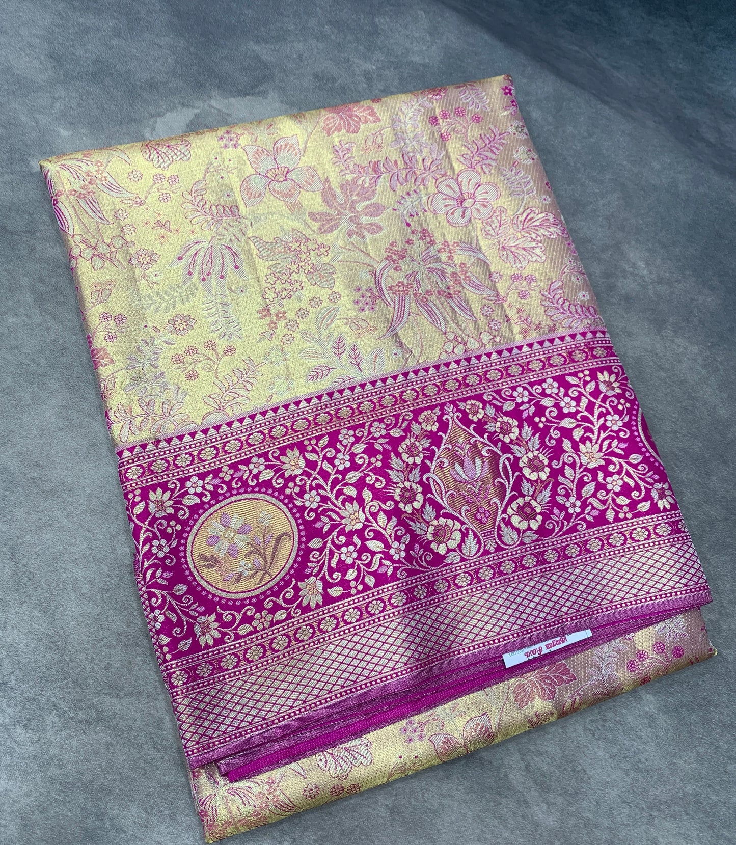 Sliver Pink Shade Soft Kanchi Tissue Pattu Saree with Pink border