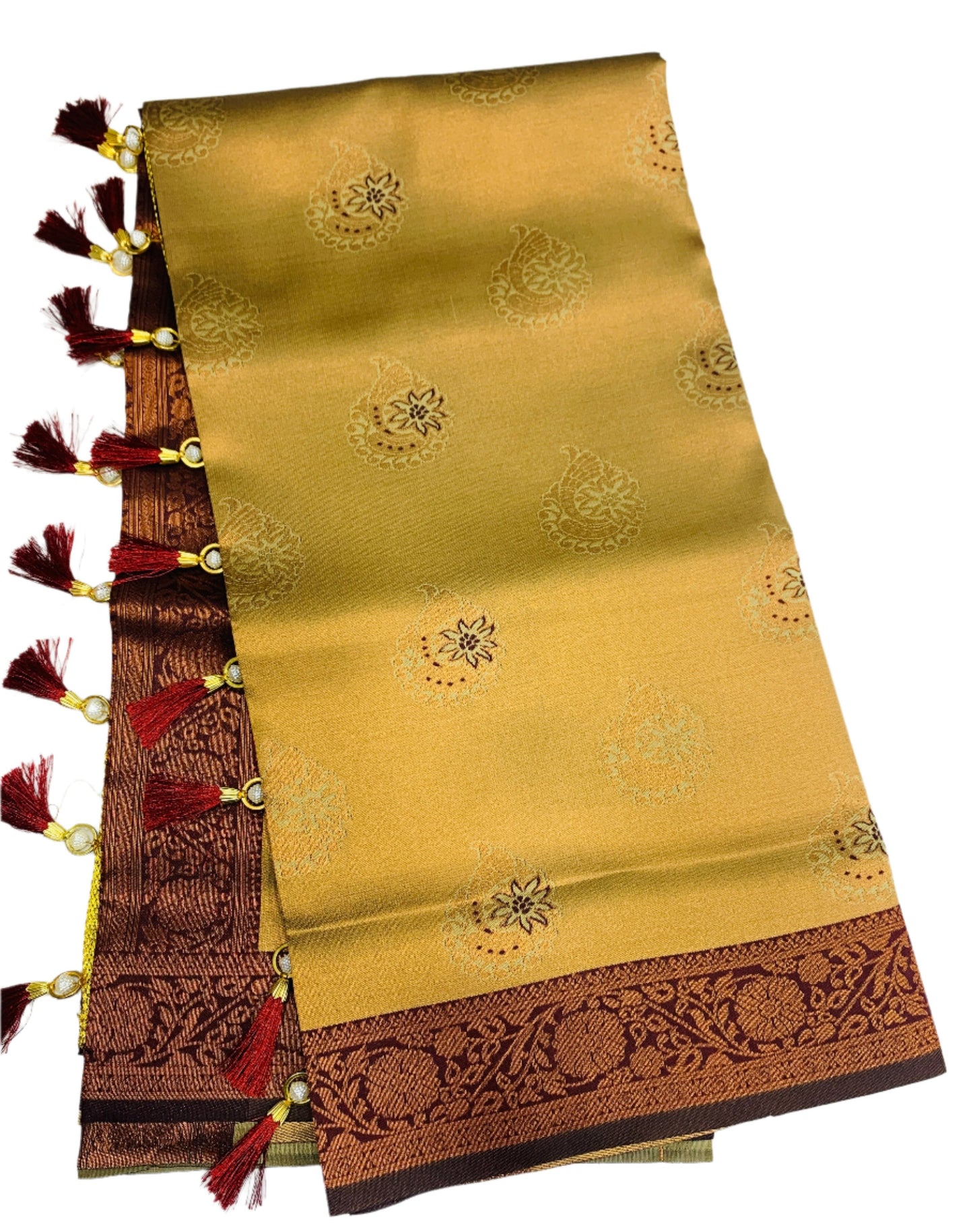 Art Silk Saree Sandal Colour with Maroon Border