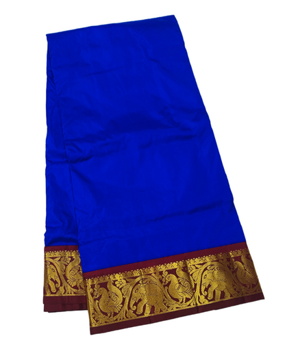 9 yards Pure Kanchipuram Silk Saree Blue Colour with Brown Border