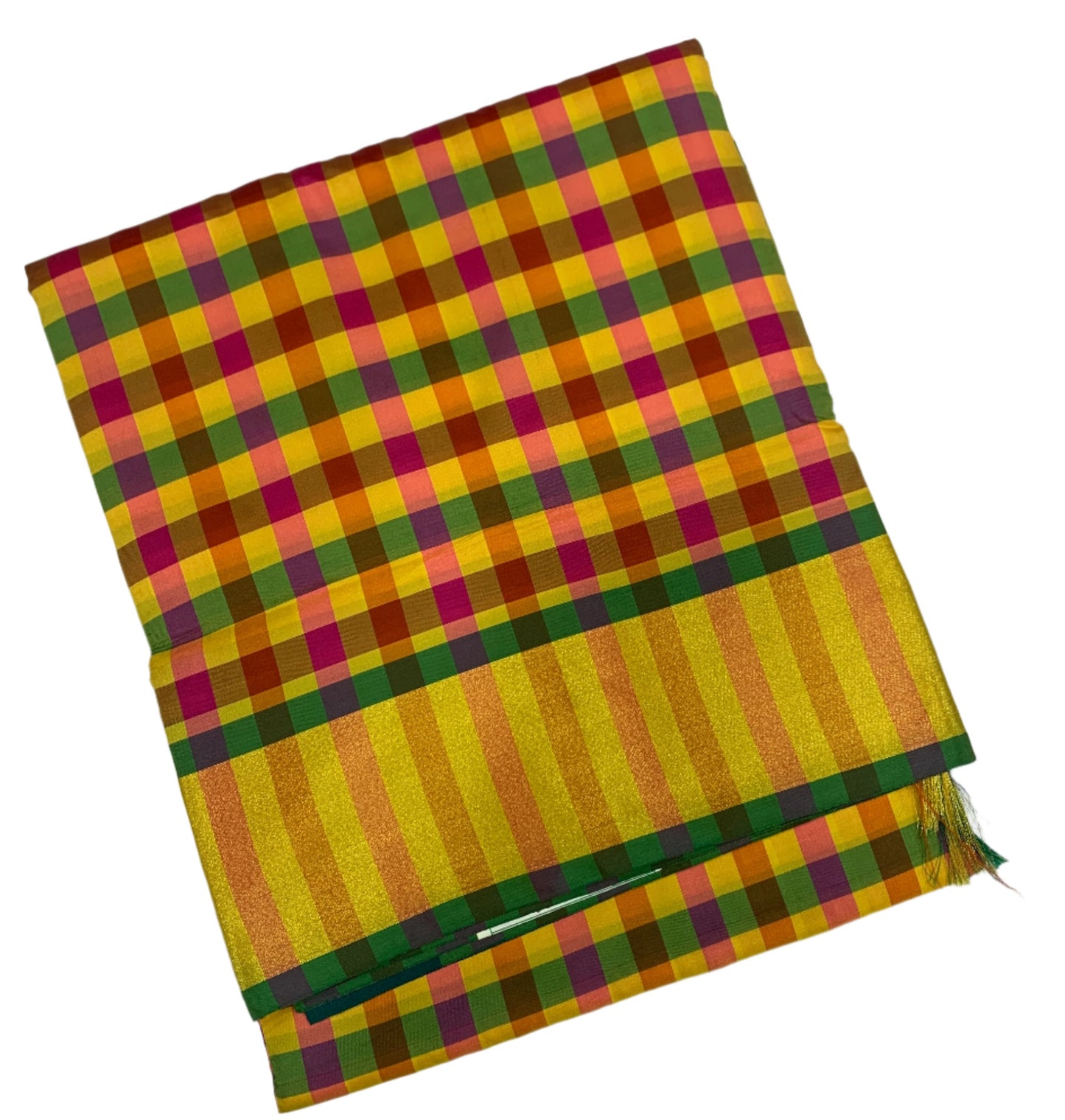 9 yards Vegan Silk Saree Multi Colour with Golden Border