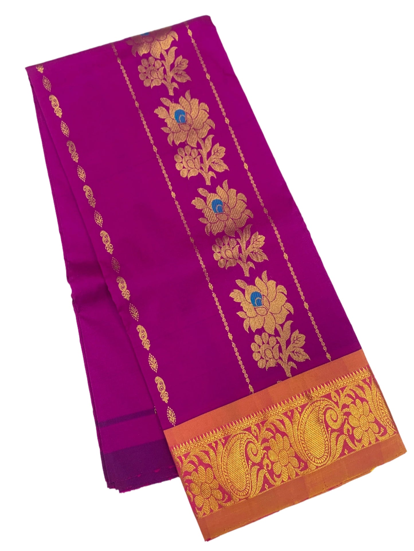 Magenta shade Semi silk Kids Pattu Pavadai with Contrast border for age 5 to 10