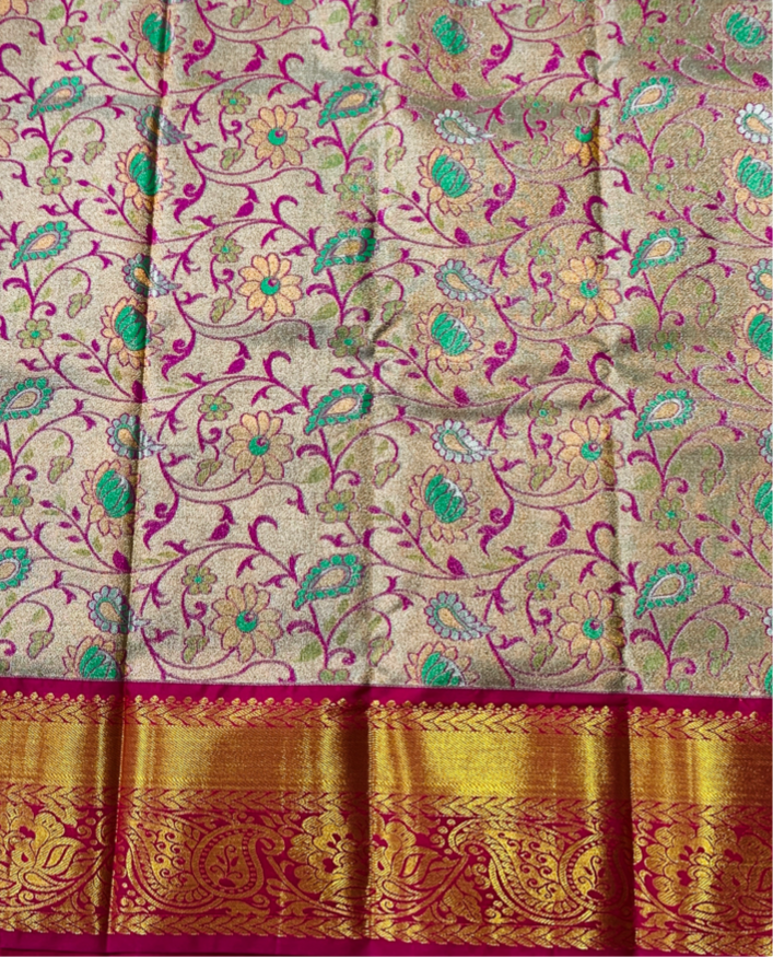 Sliver Pink shade Pure Kanchipuram Kids Pattu Pavadai with Self border for age 2 to 5