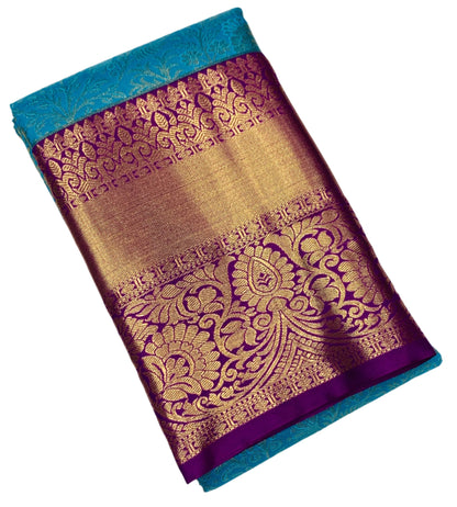 Sky Blue Colour Semi Silk Saree with Big Magenta Border