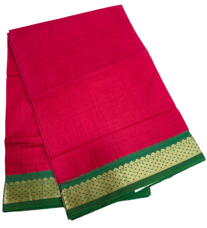 Chettinad Cotton Saree Maroon Shade with Green Border