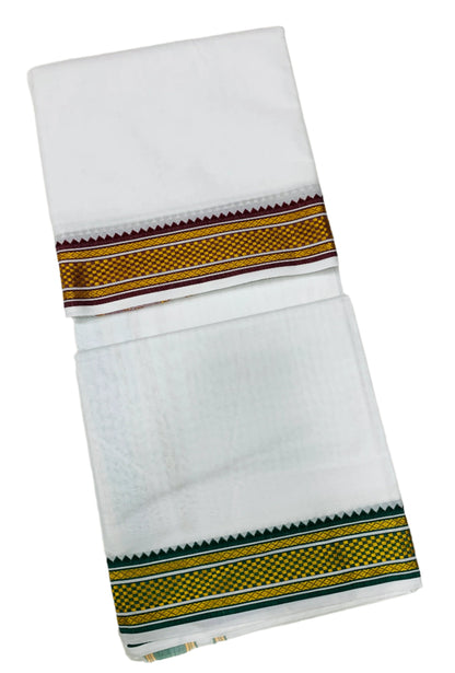 10X6 Cotton Dhoti White Colour with Brown and Green Border