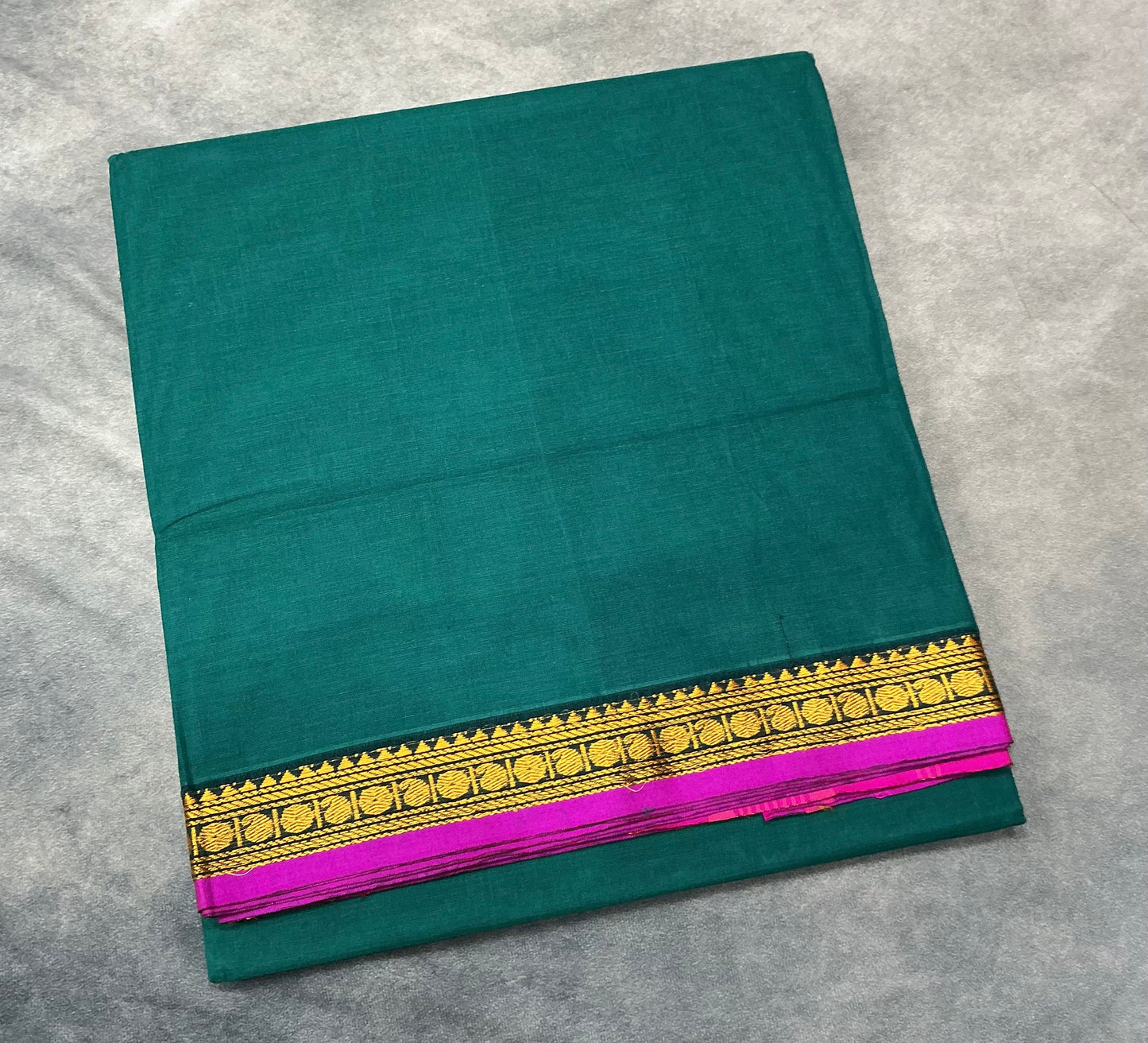 Chettinad Cotton Saree Rama Green Colour with Pink Colour with Thread Work Border