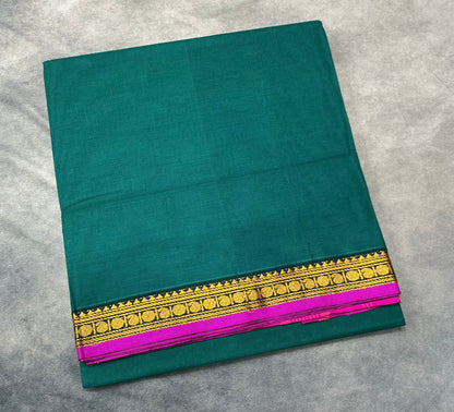 Chettinad Cotton Saree Rama Green Colour with Pink Colour with Thread Work Border