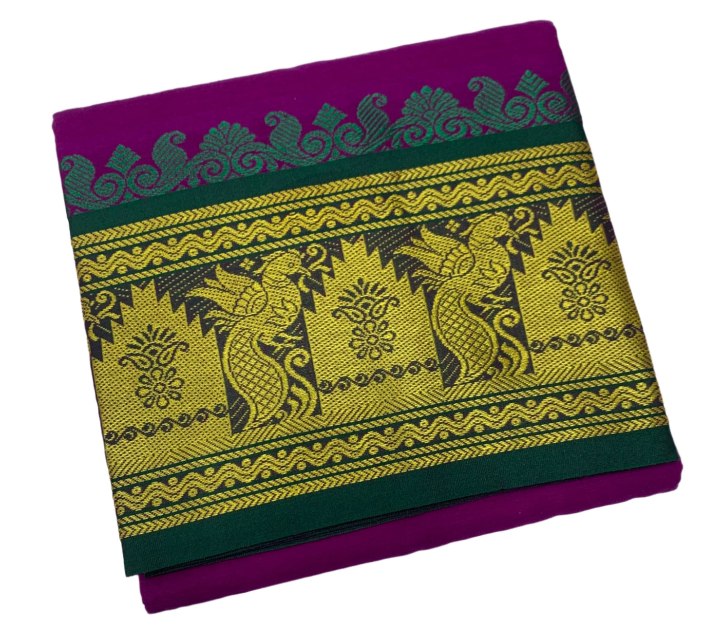 9X5 Cotton Dhoti Vadamalai Colour with Green and Maroon Border