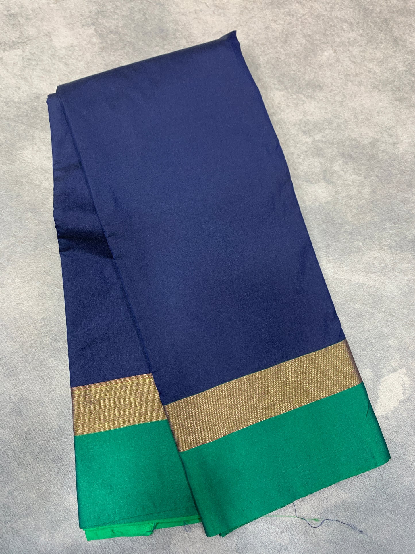 Arani Silk Saree Navy Blue Colour with Green and Golden Zari Border