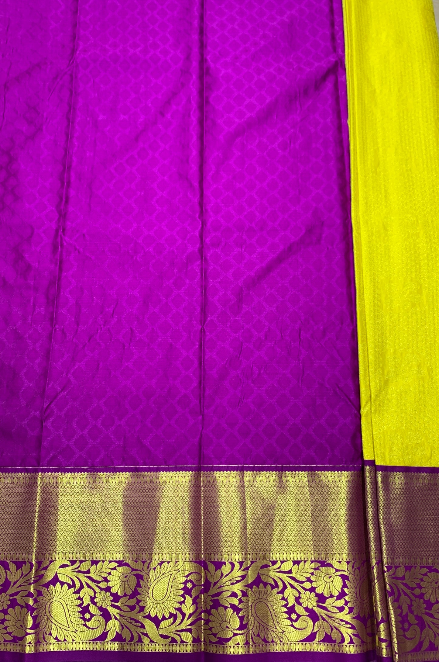 Lemon Yellow shade Vegan Silk Kids Pattu Pavadai with Contrast border for age above 10 years