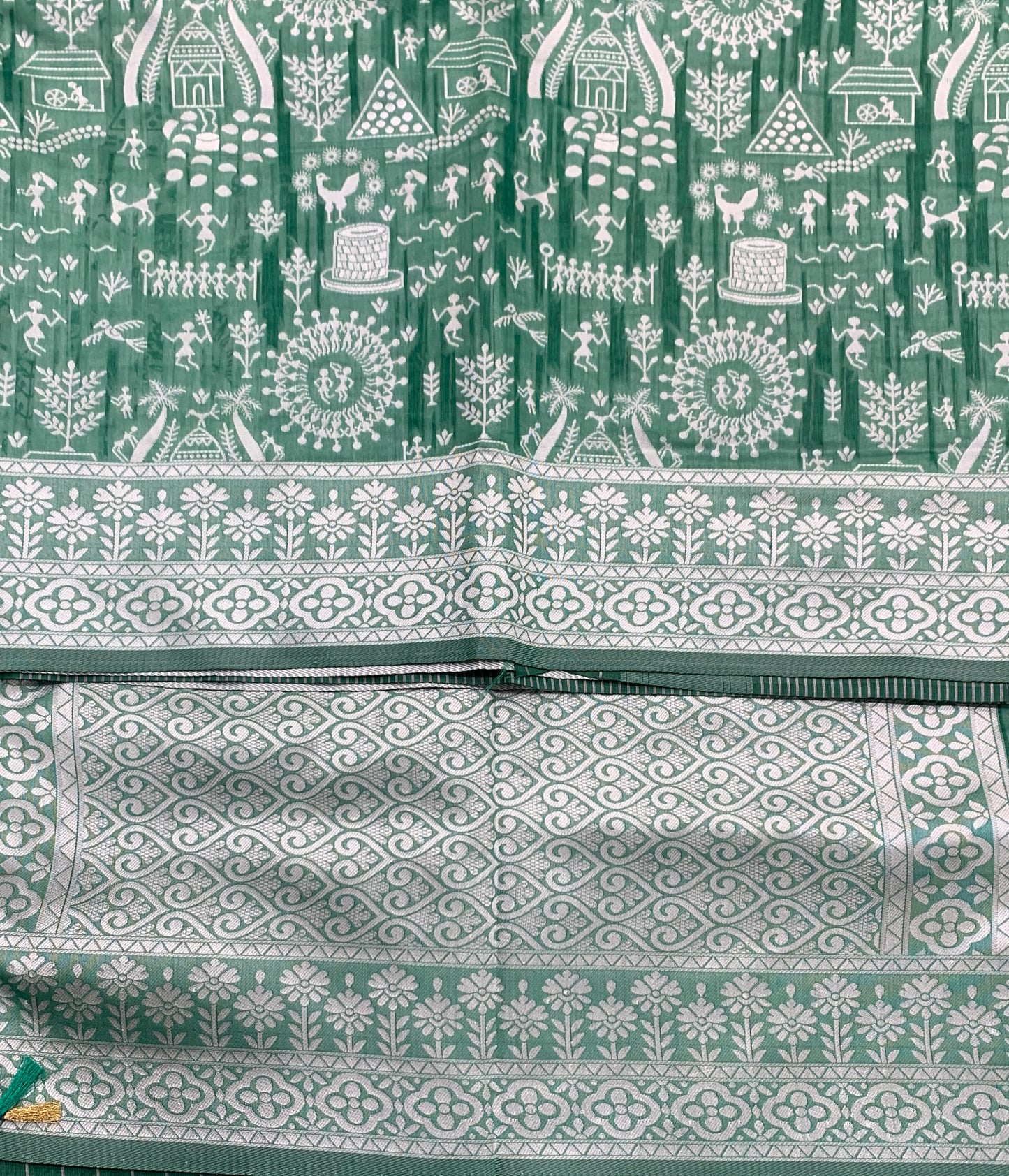 Banaras Katan Saree Rama Green Colour with Katan Work Border