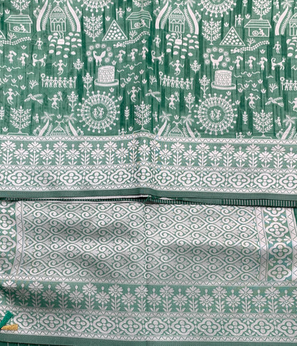 Banaras Katan Saree Rama Green Colour with Katan Work Border