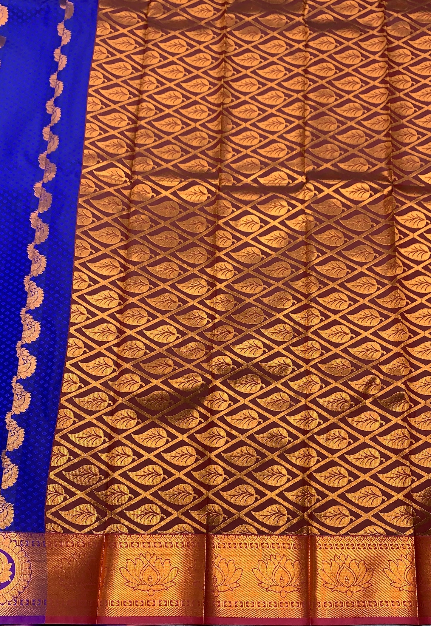 Vegan Silk Saree Ink Blue Colour Saree with Copper Border