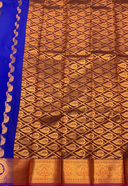 Vegan Silk Saree Ink Blue Colour Saree with Copper Border