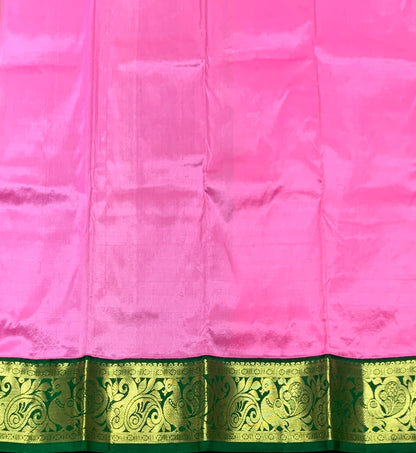 Rose Pink Shade Pure Kanchipuram Kids Pattu Pavadai with Contrast Border for Newborn to 2 Years