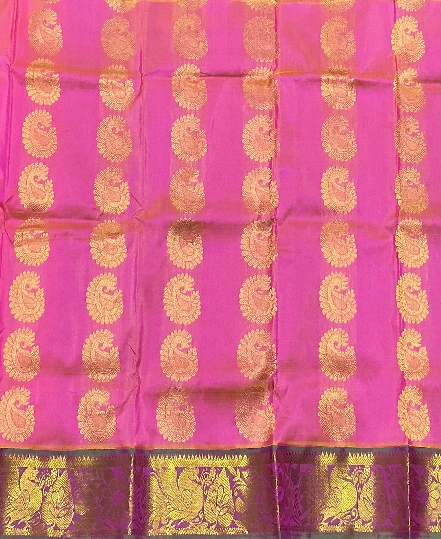 Pink Shade Pure Kanchipuram Kids Pattu Pavadai with Contrast Border for Newborn to 2 Years