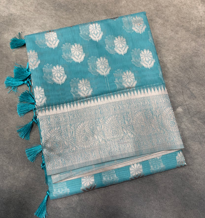 Banaras Katan Saree Sky Blue Colour with Katan Work Border